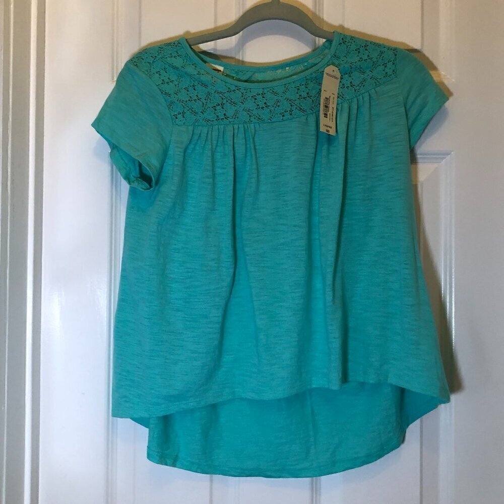 Arizona Jeans Com. Girls Cockatoo Green Lace Short Sleeve Tee Shirt Size L NWT